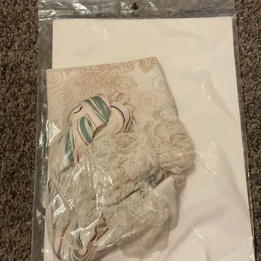 Candamar Designs Roses on Lace Candlewicking Pillow - Cream with Pink Roses